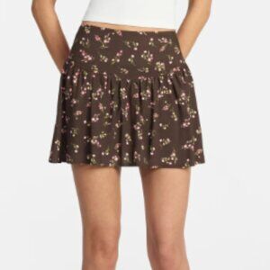 No Boundaries Brown Mini Skirt with Pink Floral Print